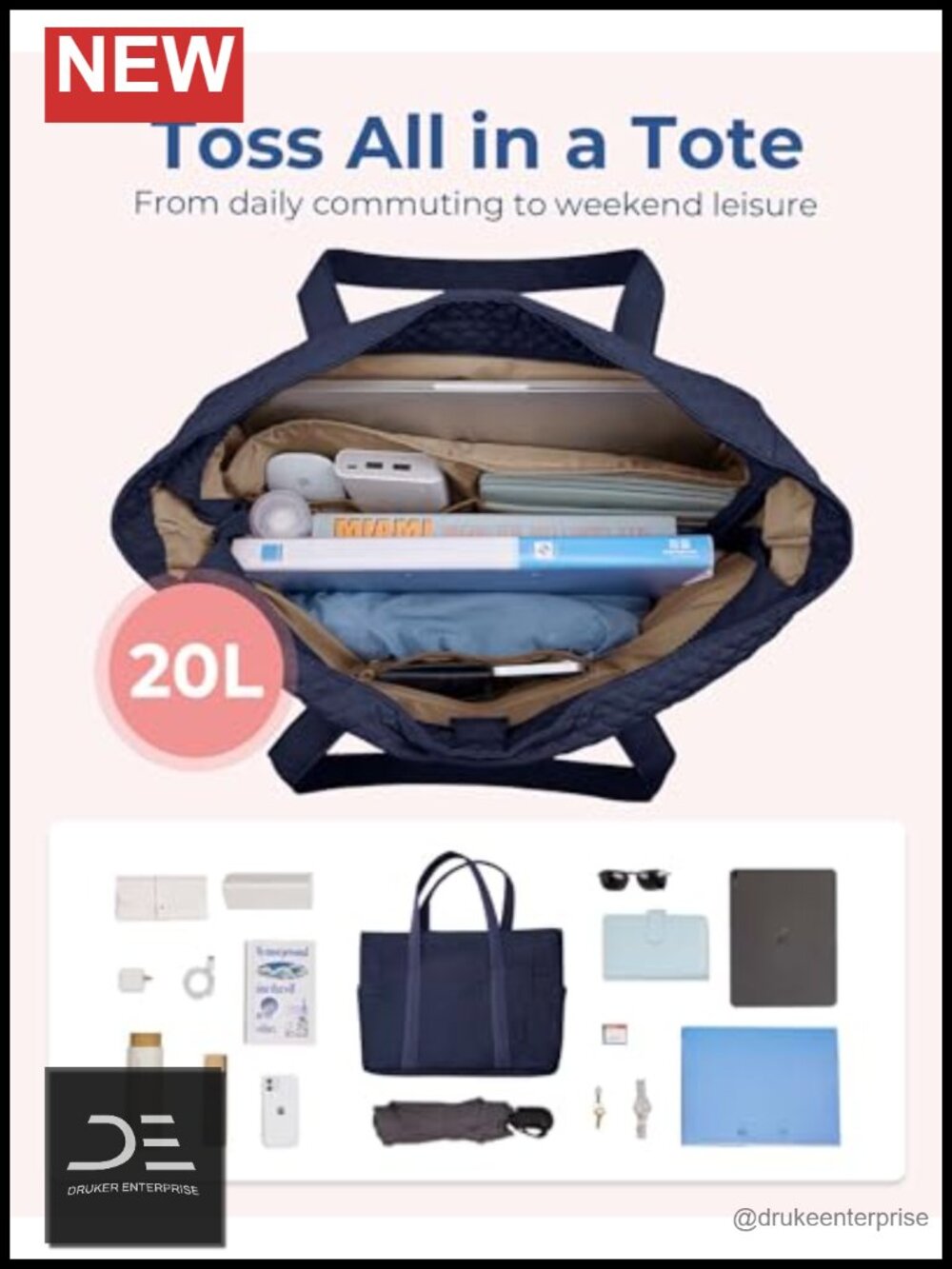 20L Crush Tote Bag with Zipper, Quilted Nurse Hospital Bag for Work Travel